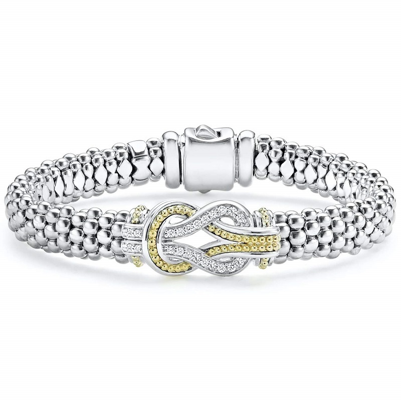 Lagos 9mm Two Tone Knot Diamond Caviar Bracelet
